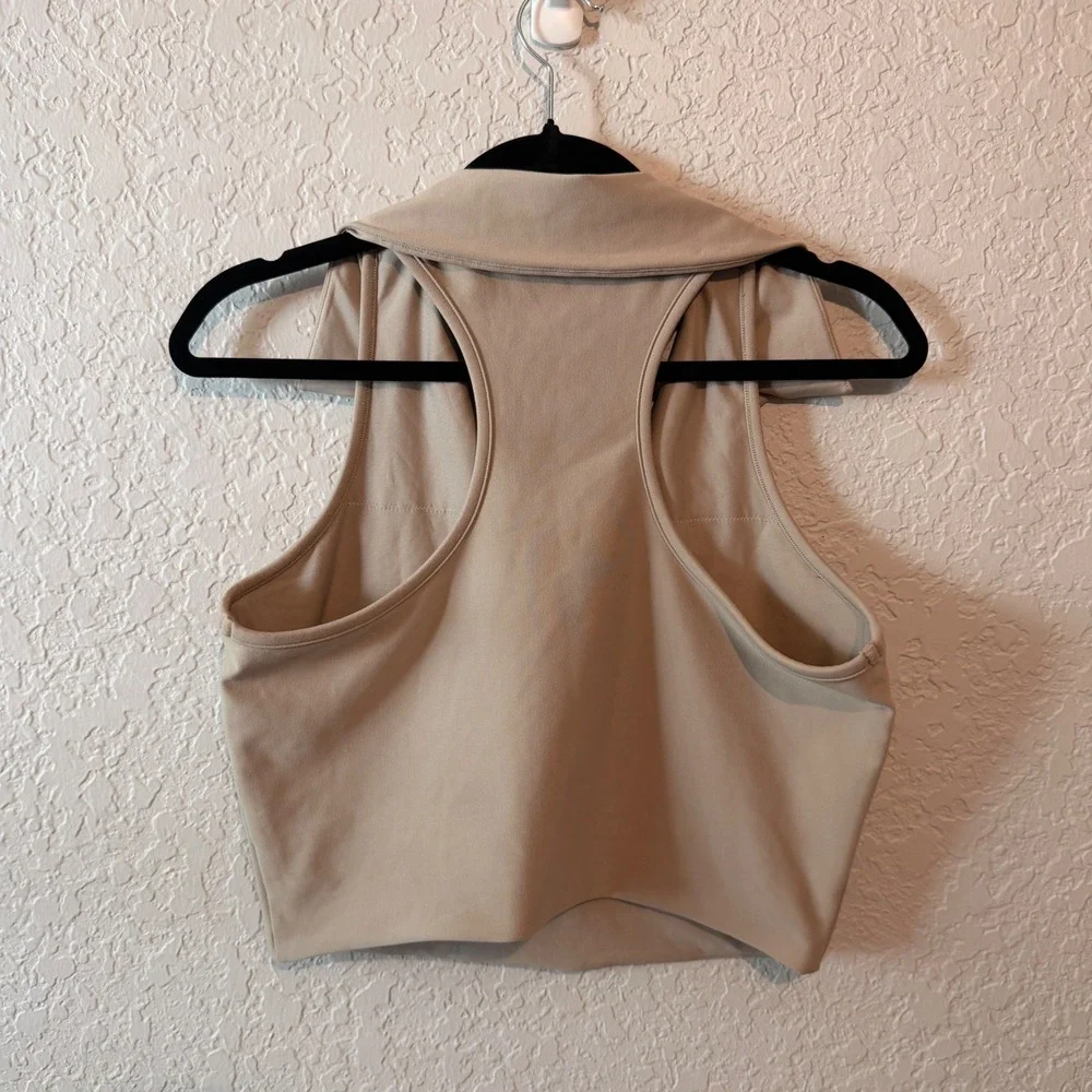 YPB sculptLUX Half Zip Collared Tank Top Large Tan Activewear Athleisure